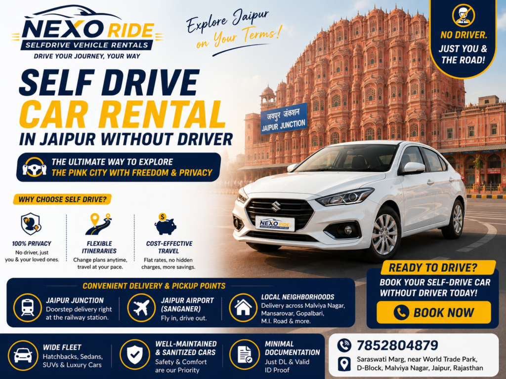 Premium self drive car rental in jaipur without driver provided by Nexo Ride.